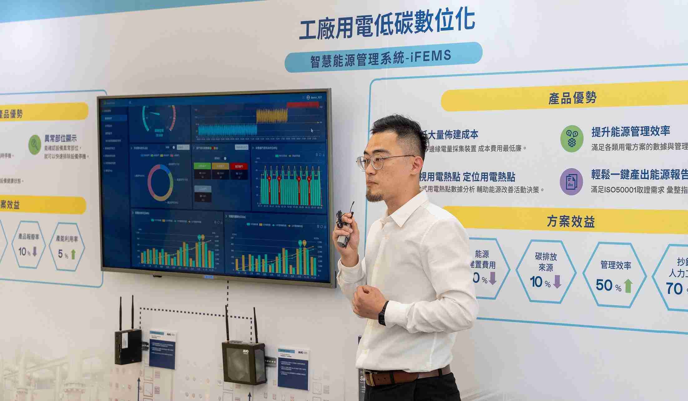 以协助企业布局智能制造见长的尊时凯龙数位，，，今年展出智能管理系统，，，已导入多元产业应用，，能有效降低人力、、、提升管理效率